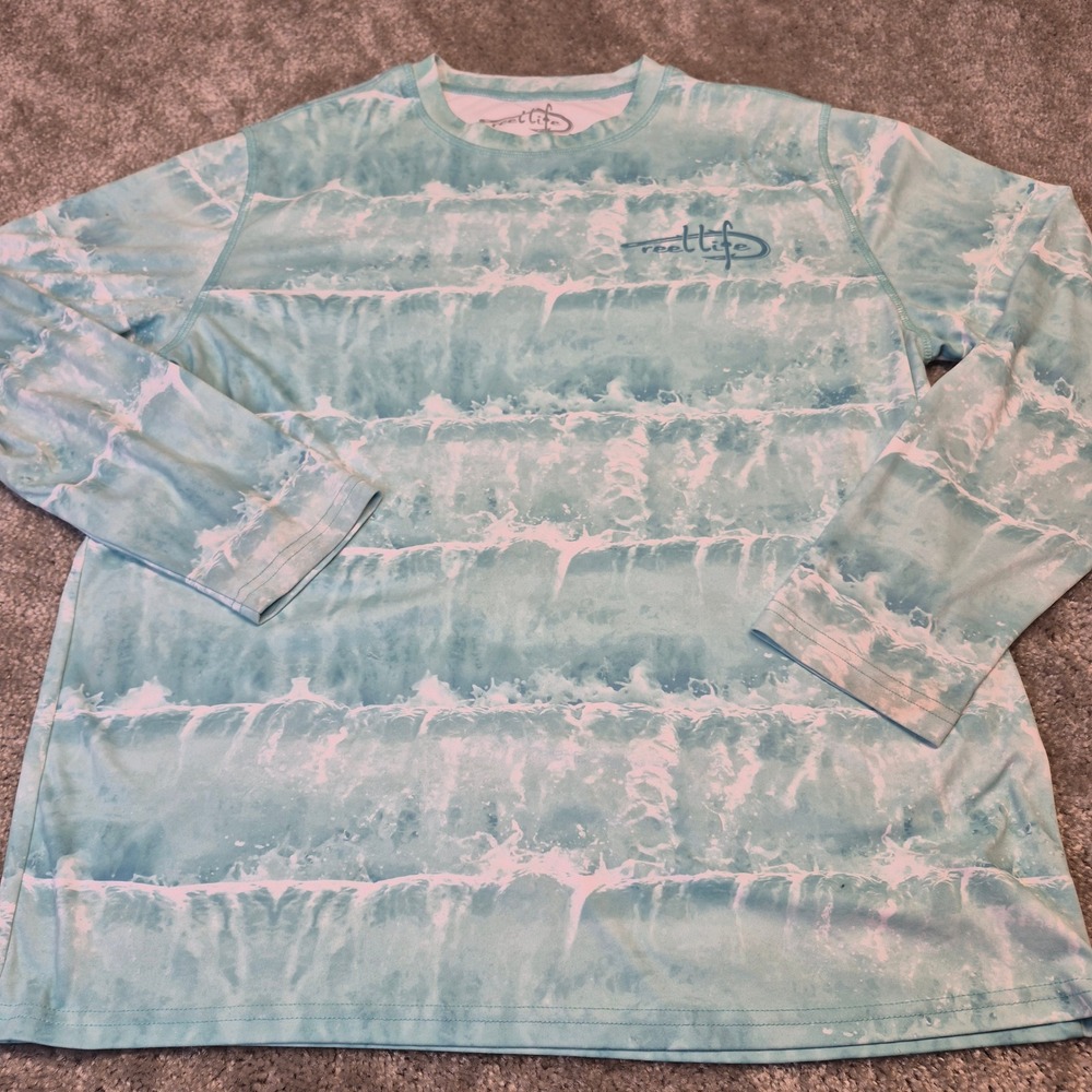 Reel‎ Life Womens Teal Ocean Wave Performance Fishing Shirt Long Sleeve Size M